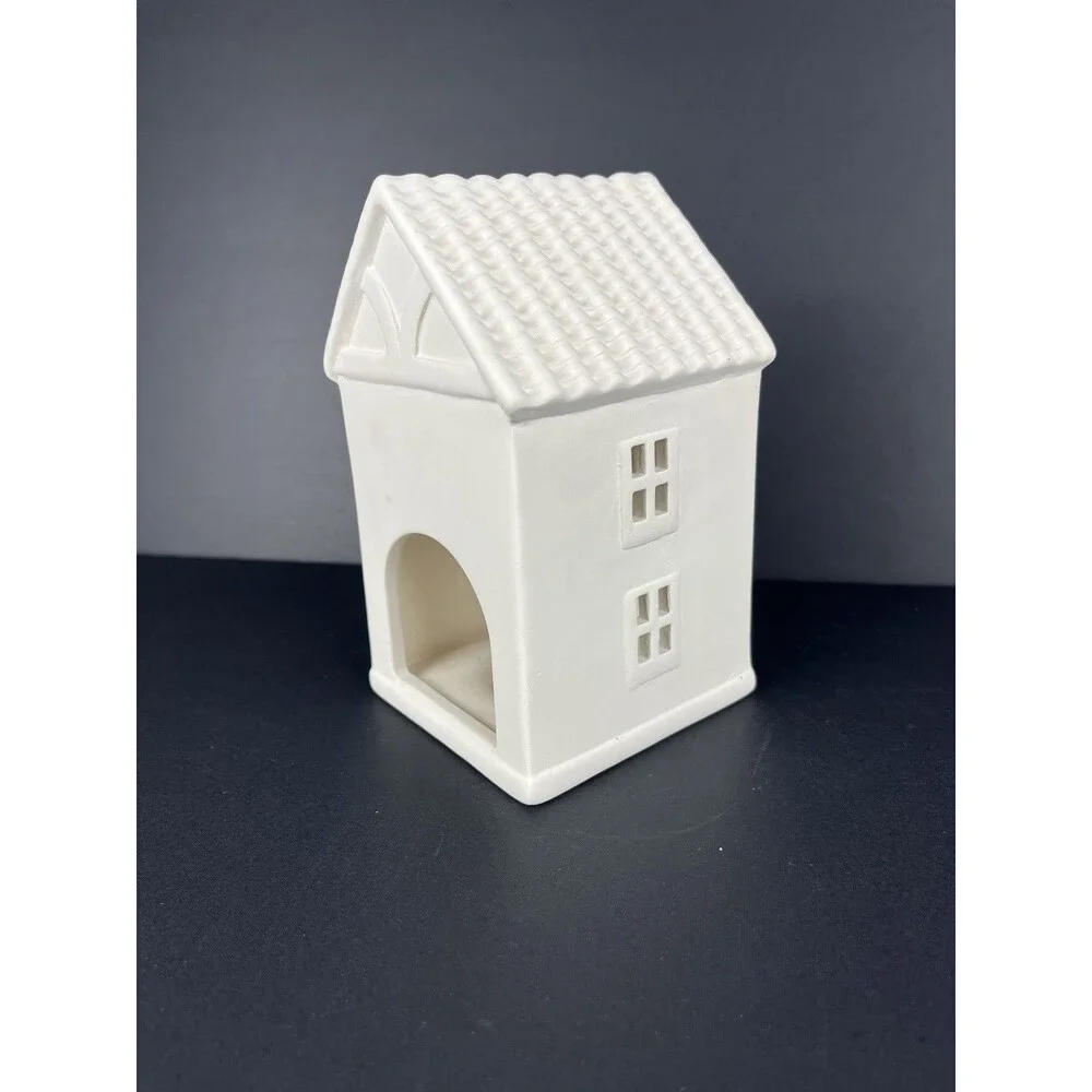 Crate & Barrel White Ceramic Two Story Village House Luminary‎ Curved Roof